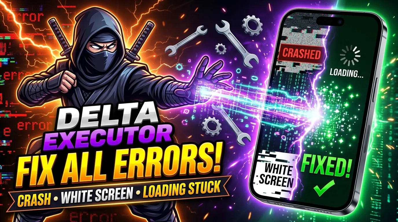 Step-by-step Delta Executor injection troubleshooting process showing correct timing and permission settings on Android and PC